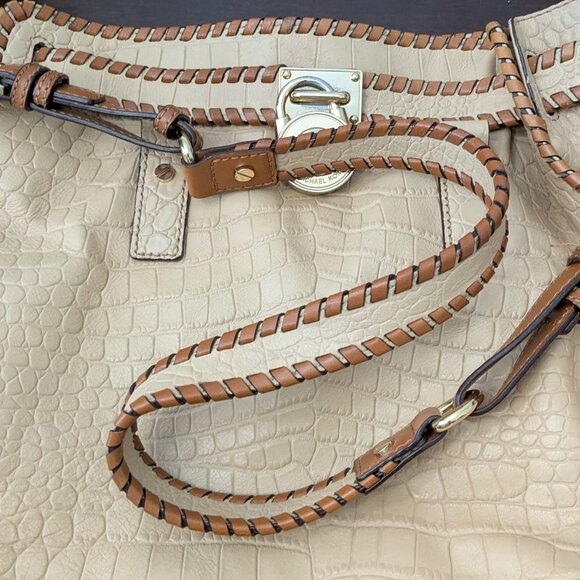 MICHAEL KORS Beige Croco Large Hamilton Whip-Stitch Chain Shoulder Bag  Satchel - Picture 14 of 15